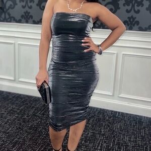 B Darlin Shimmering Black Strapless Dress